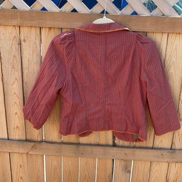 Free people Rare crop jacket Sz 6 pockets red and tan stripes w/orange stitching - Picture 8 of 10